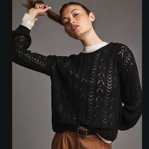 Bishop + Young black pointelle open knit sweater